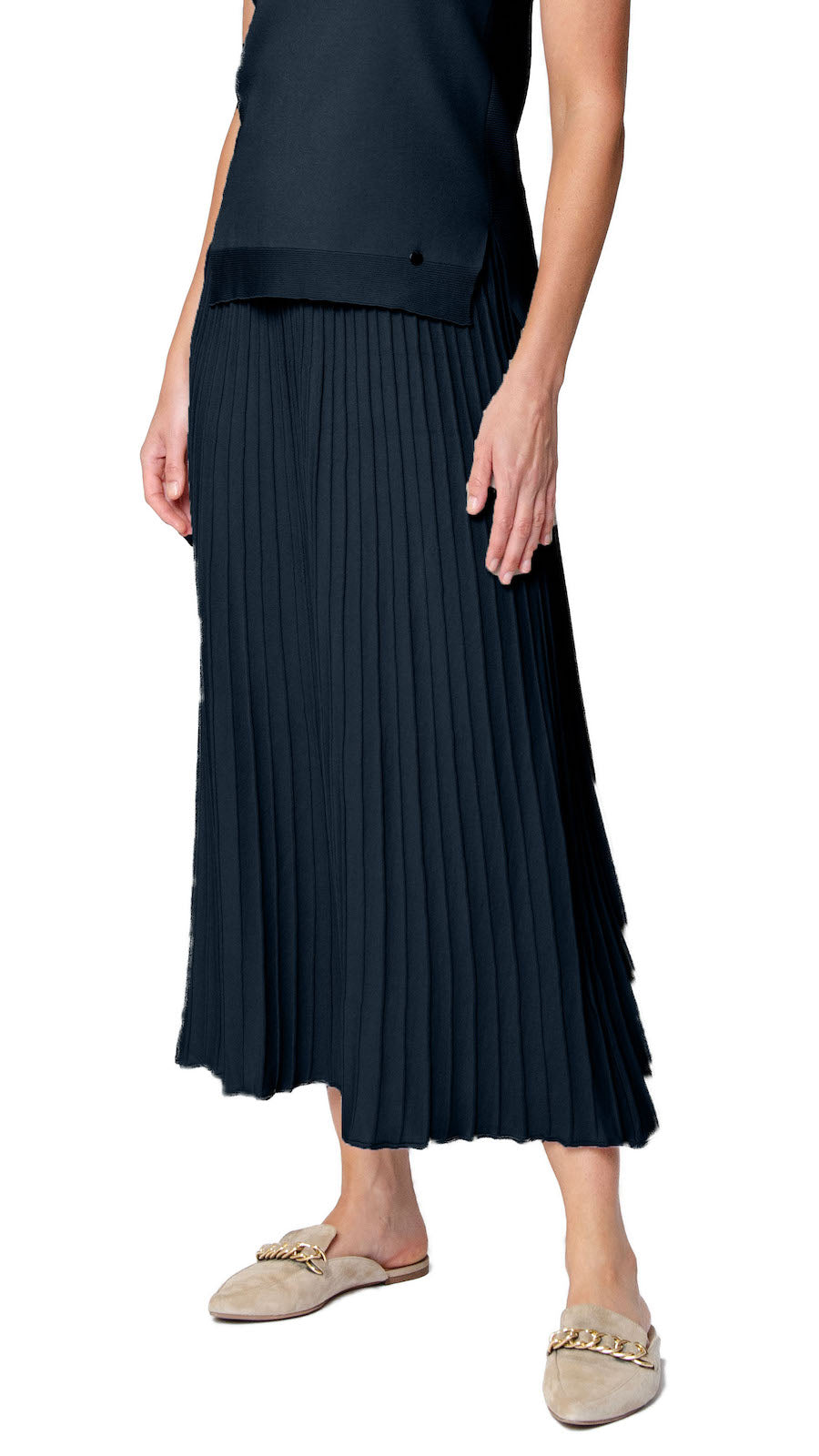 Geraldina Pleated Knit Maxi Skirt Dark Navy XL