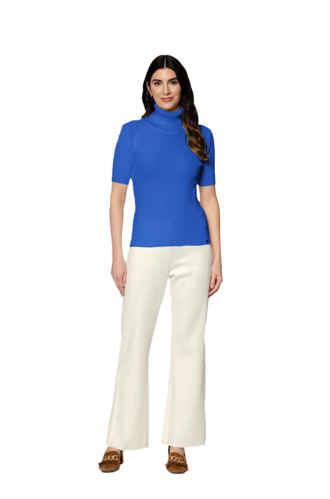 Tory Short Sleeved Rib-Knit Turtleneck, Royal Blue