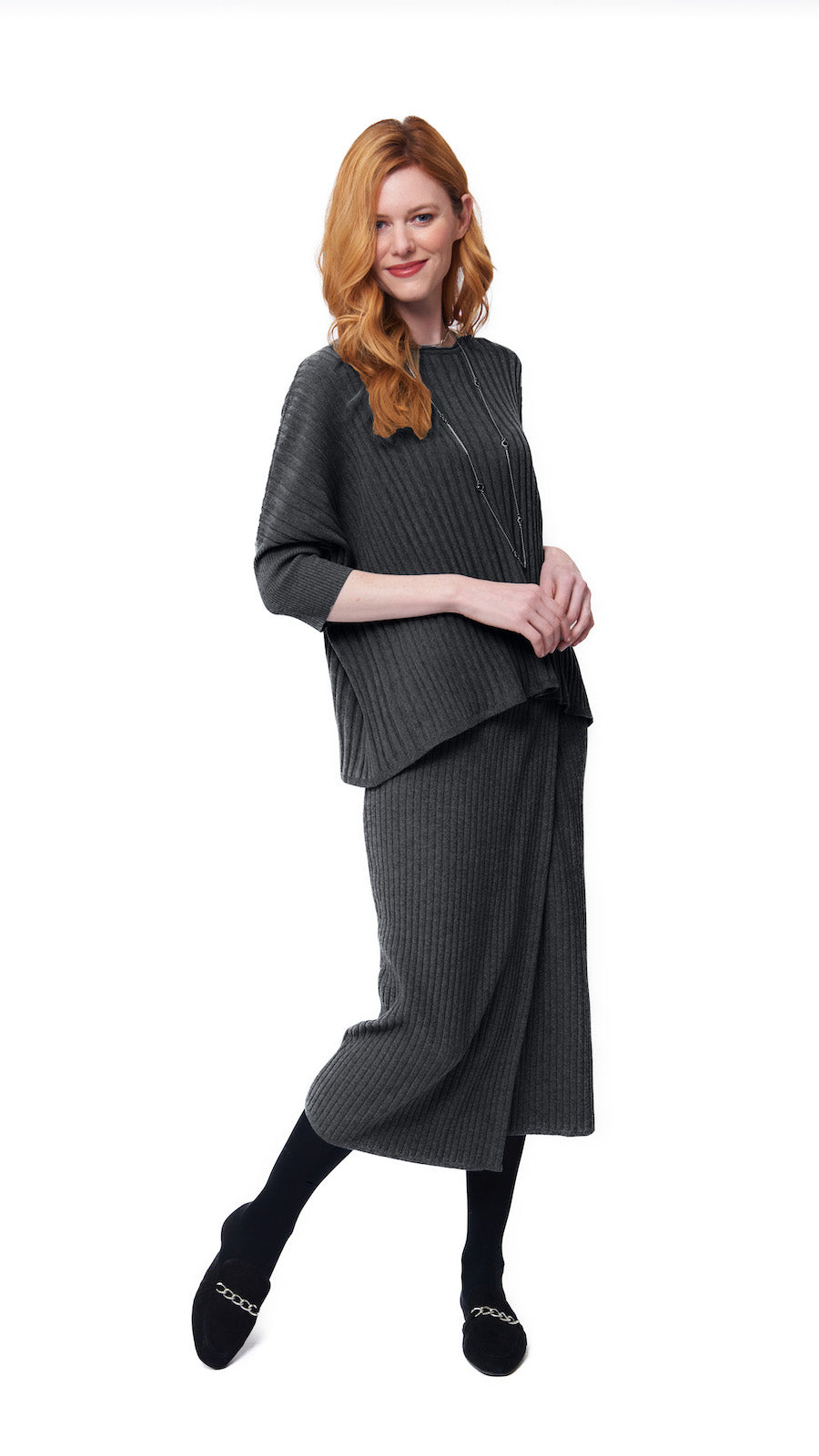 Lexi RIb-Knit Midi Wrap Skirt; Anthracite