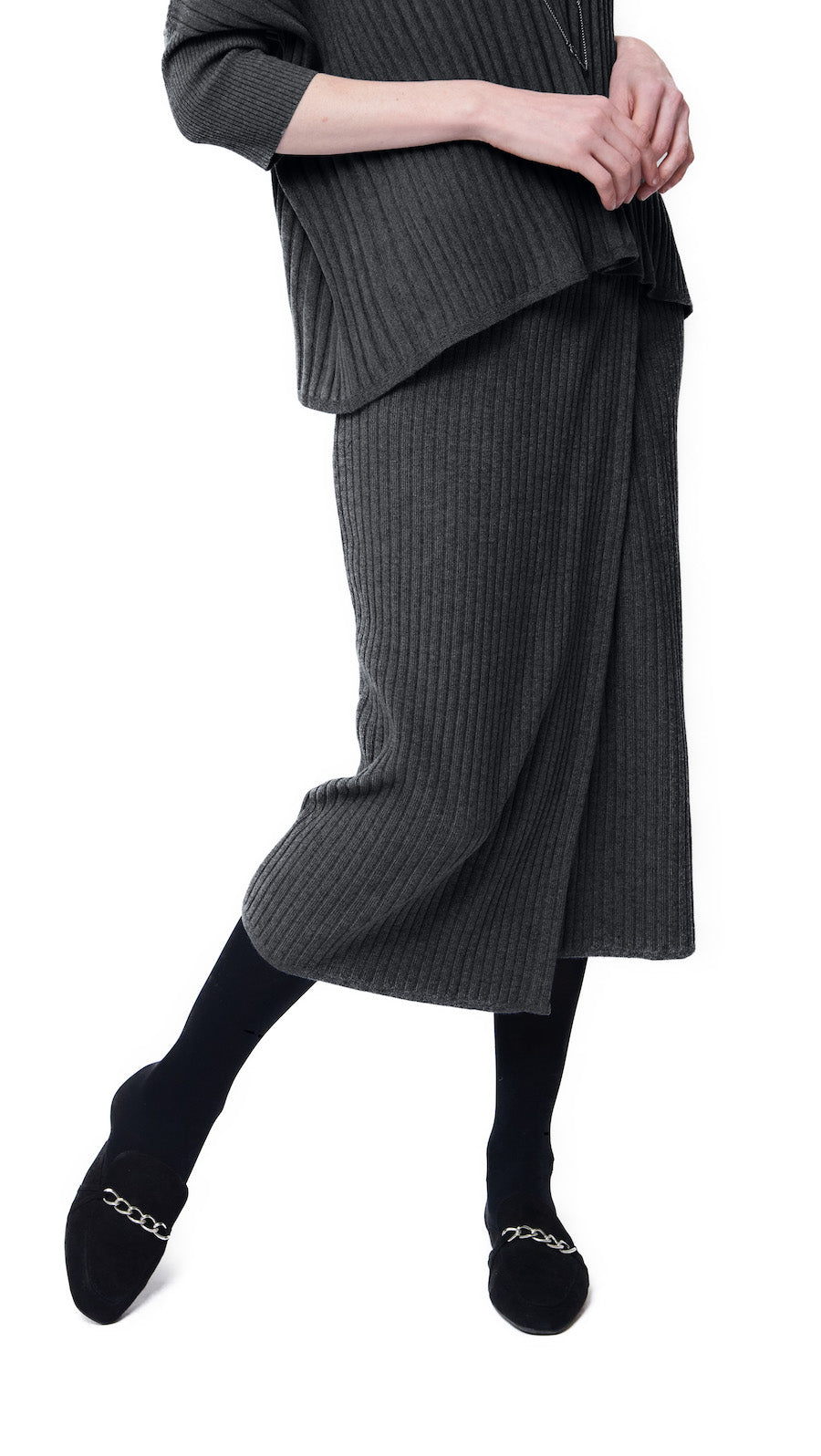 Lexi RIb-Knit Midi Wrap Skirt; Anthracite