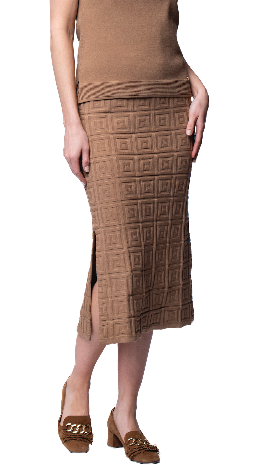 Sabrina Square Pattern Midi Straight Skirt; Mocha