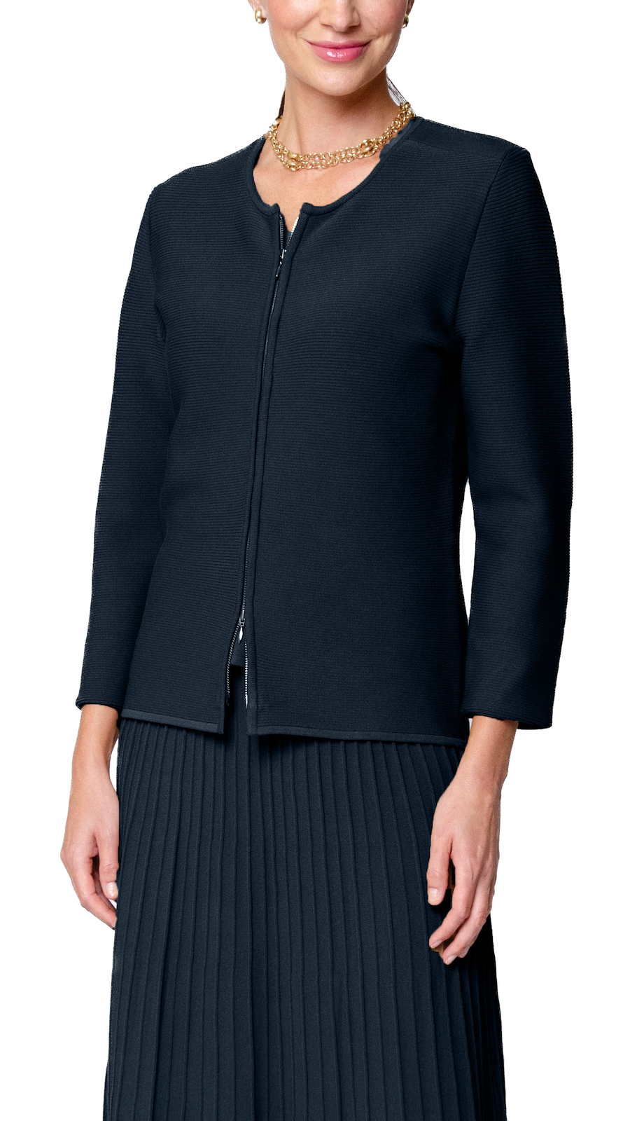 Meg Ripple-Knit Jacket ; Navy