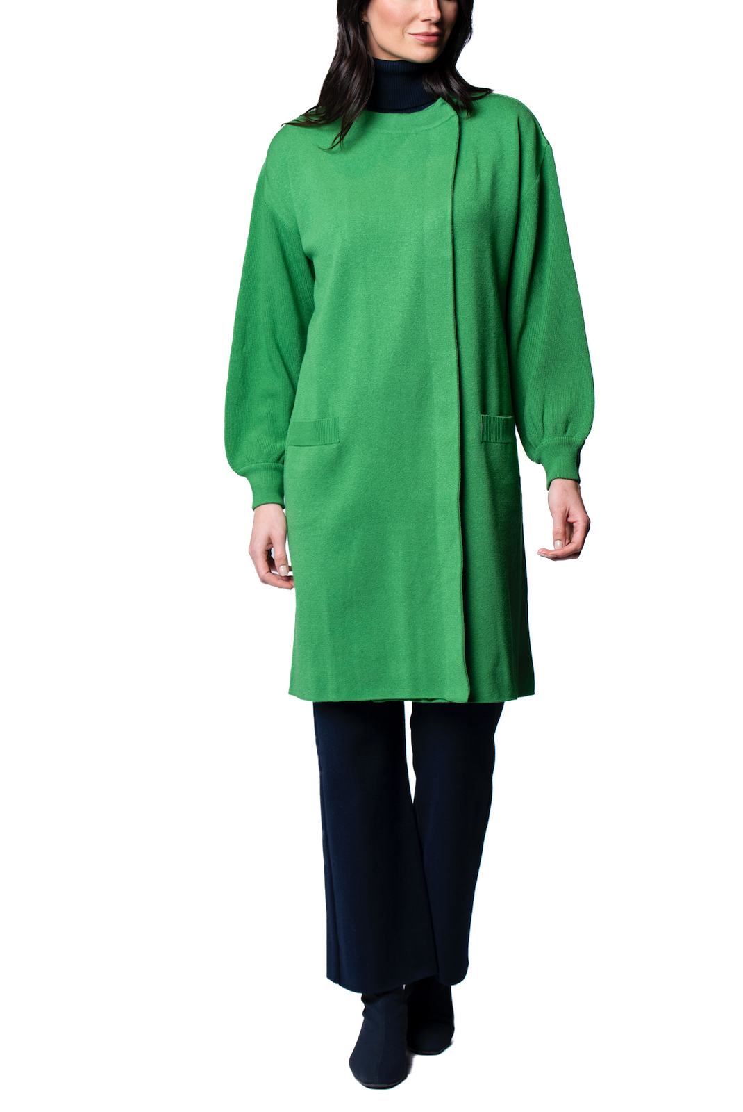 Lora Flat-Knit Car Coat, Emerald Green