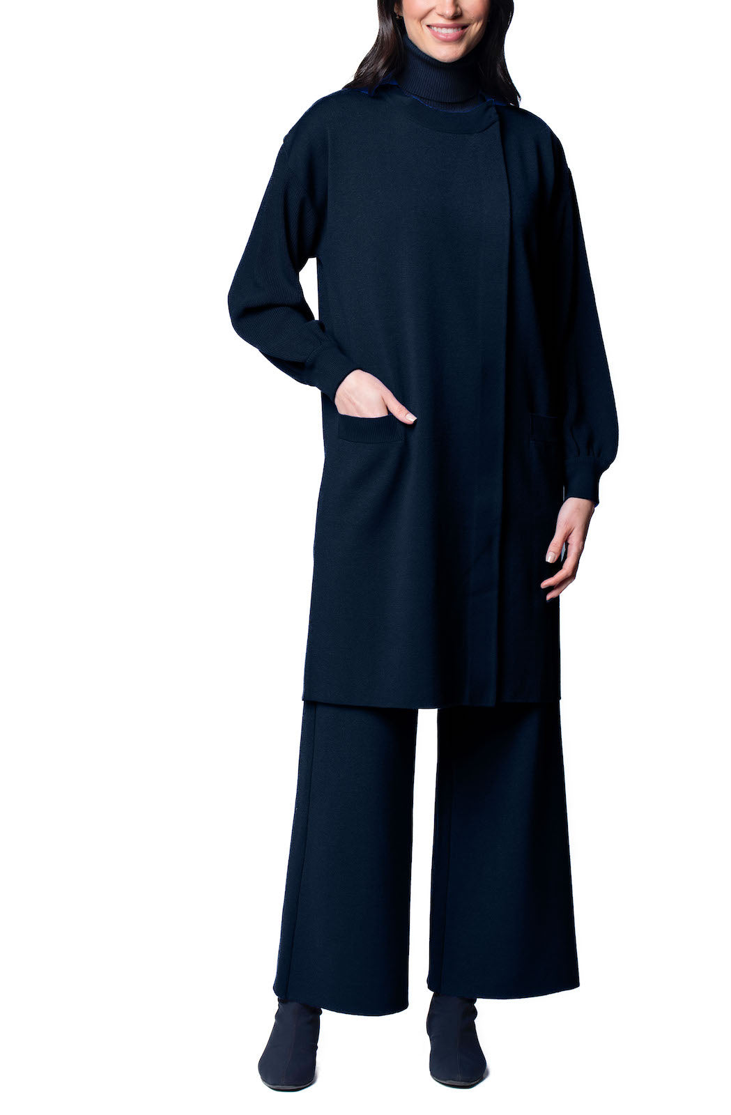 Lora Flat-Knit Car Coat, Dark Navy