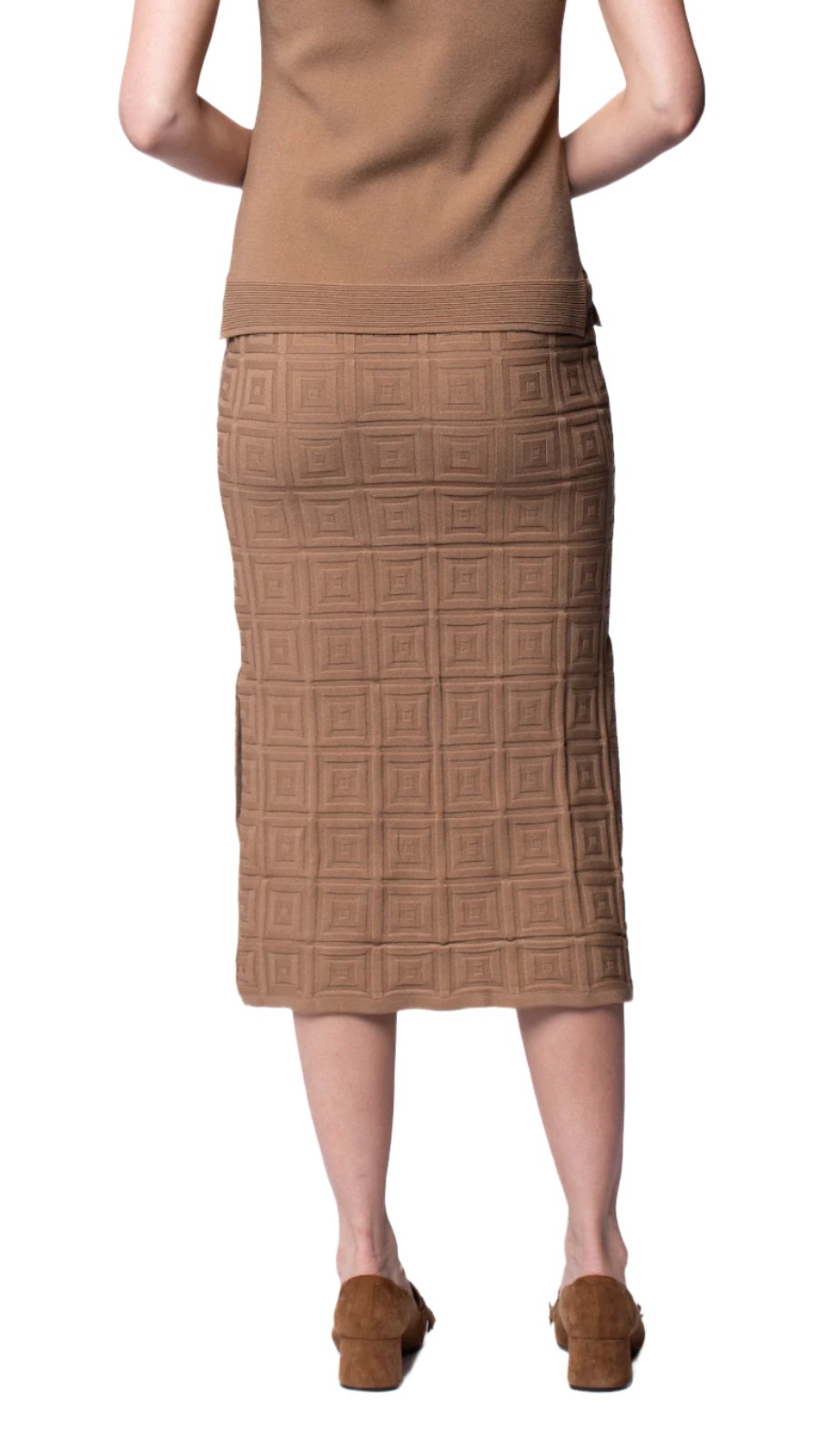 Sabrina Square Pattern Midi Straight Skirt; Mocha