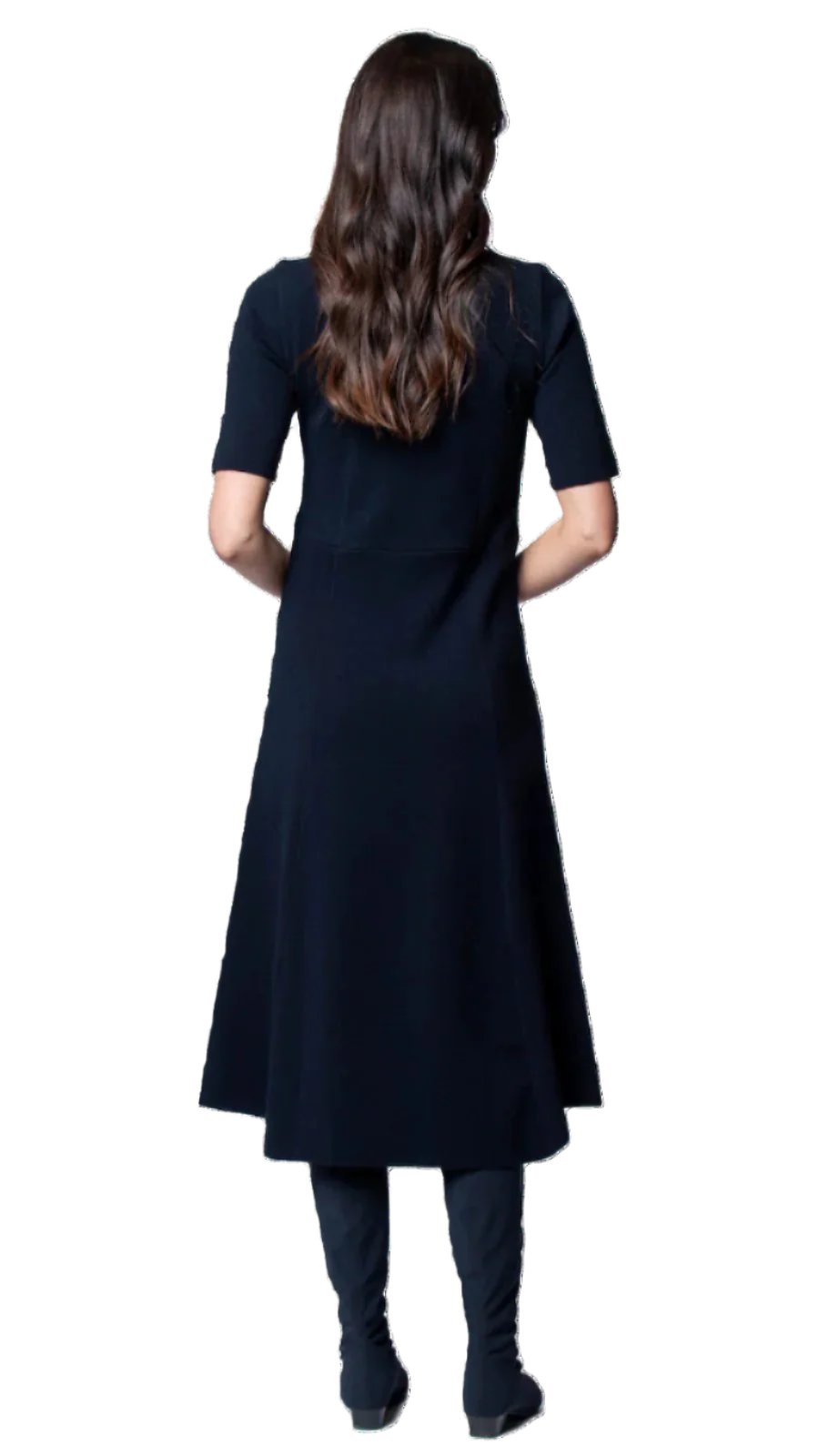 Nora Milano Knit Short Sleeved Fit And Flare Midi Dress Dark Navy M