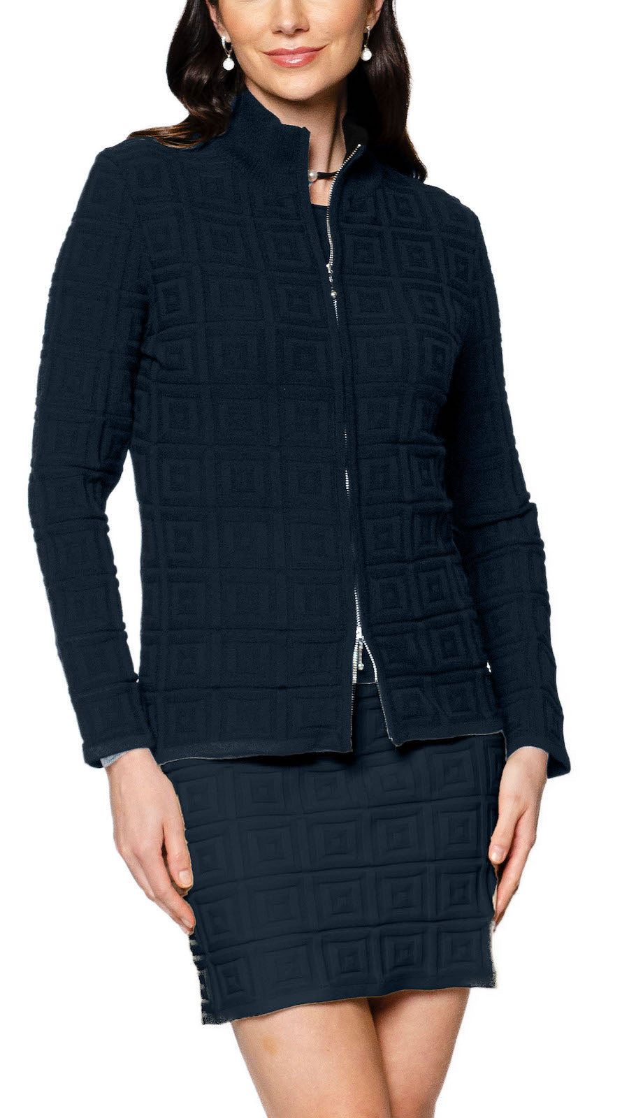 Zoe Square-Detail Knit Jacket ; Dark Navy / Fall Pre-order