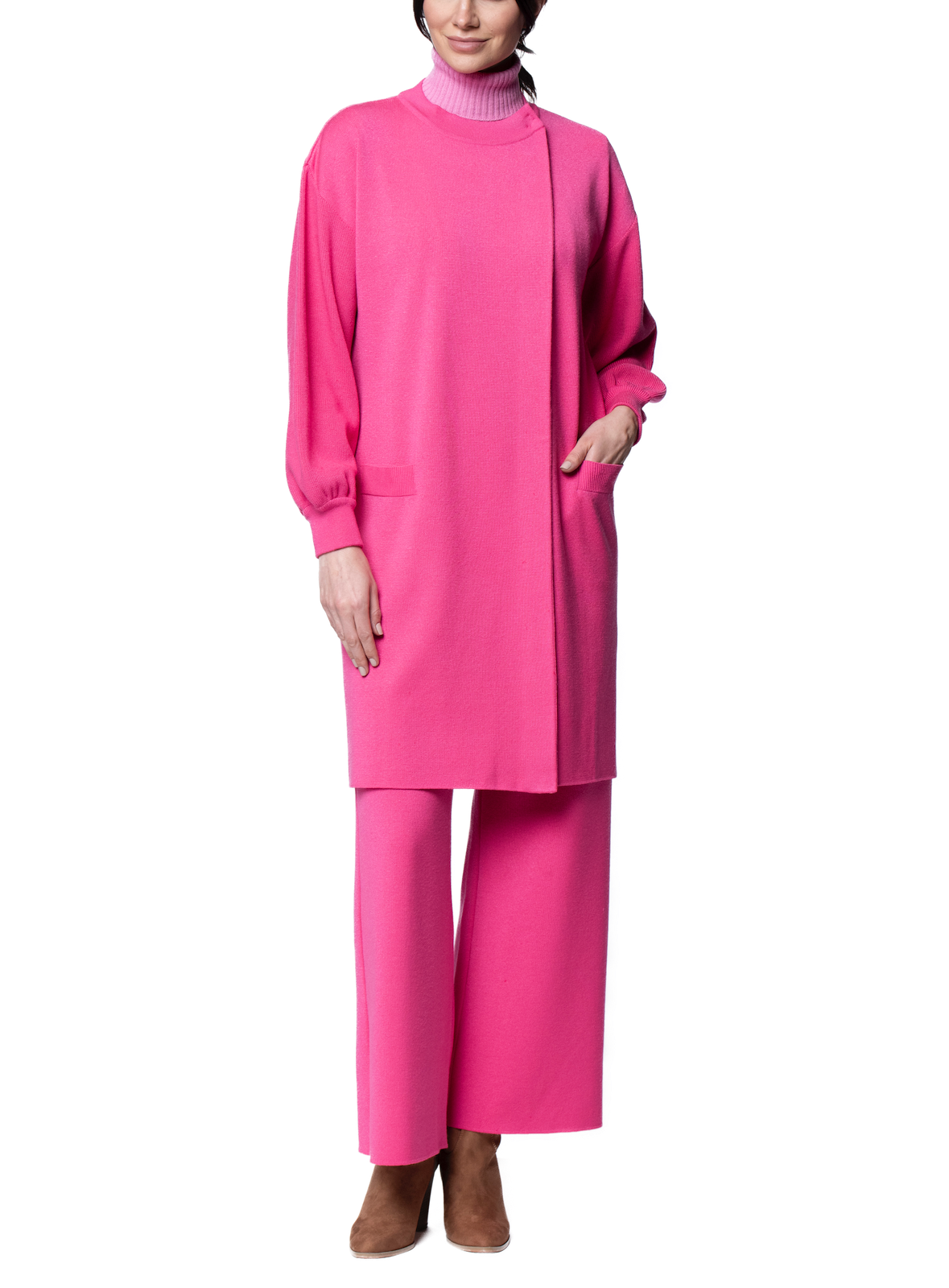 Lora Flat-Knit Car Coat, Barbie Pink