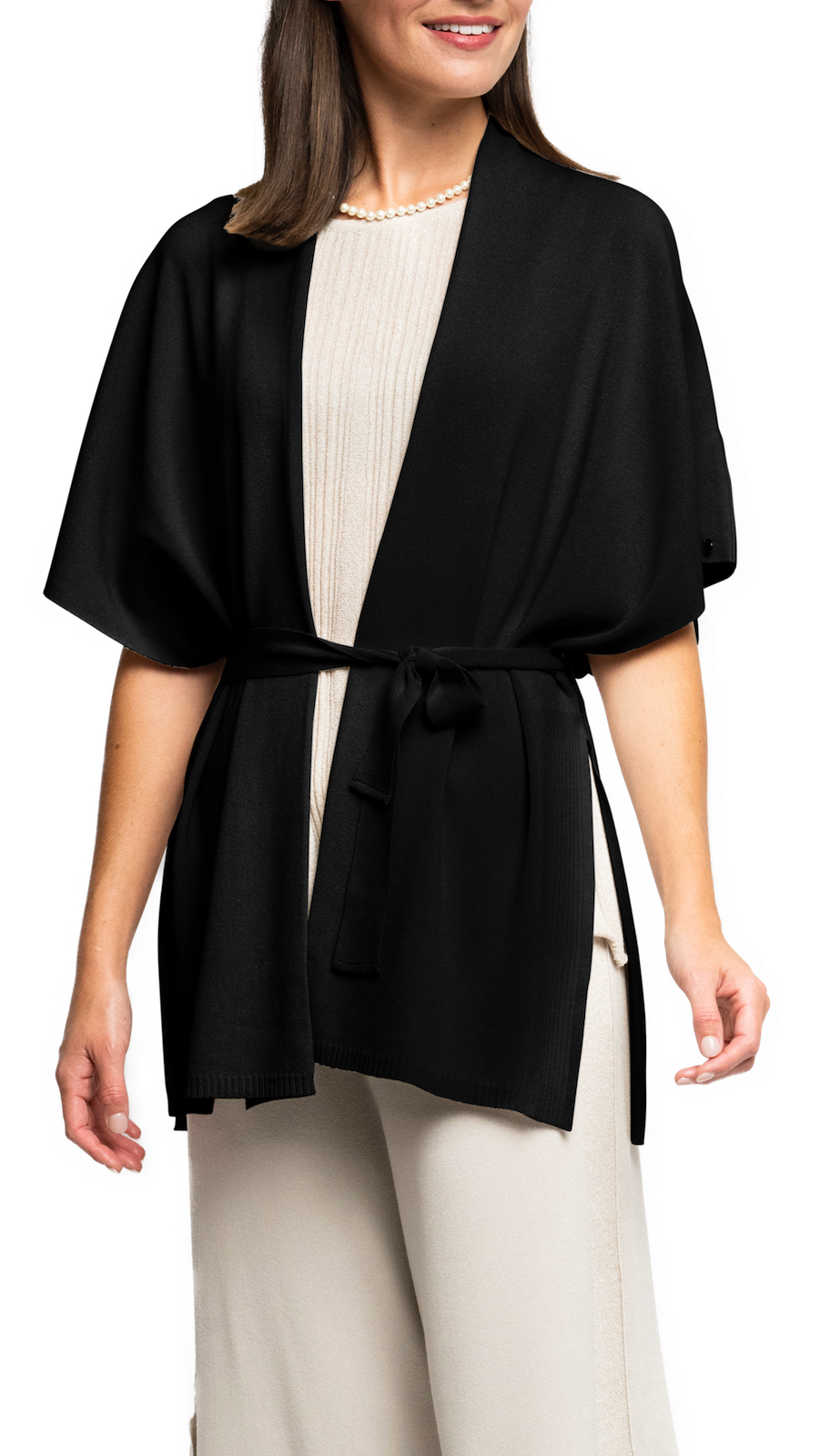 Melinda Belted Dropped Shoulder Cardigan; Black