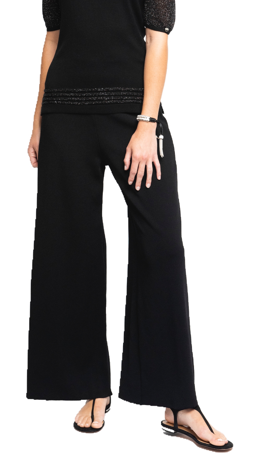 Briana Wide-Leg Milano-Knit Pants; Black