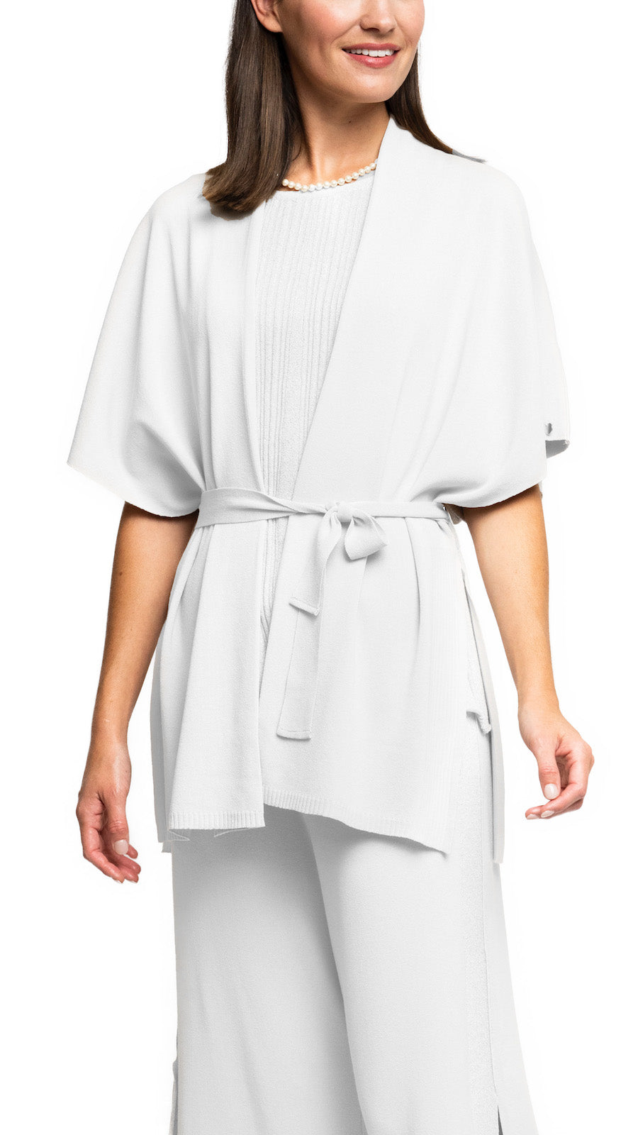 Melinda Belted Dropped Shoulder Cardigan; White