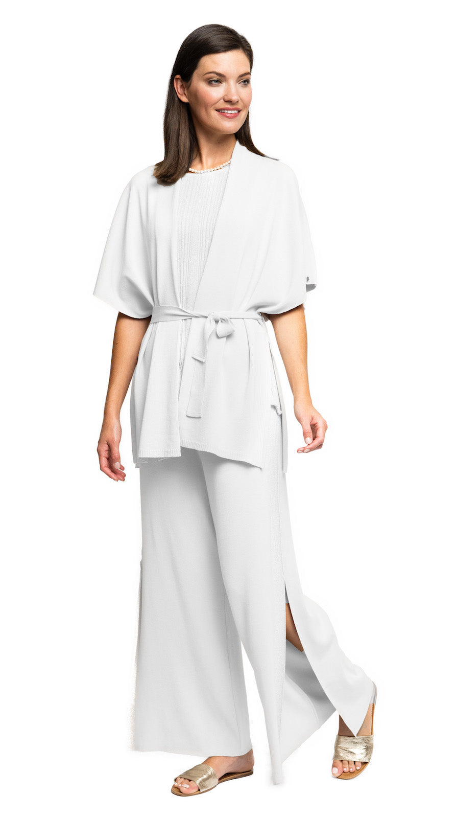 Melinda Belted Dropped Shoulder Cardigan; White